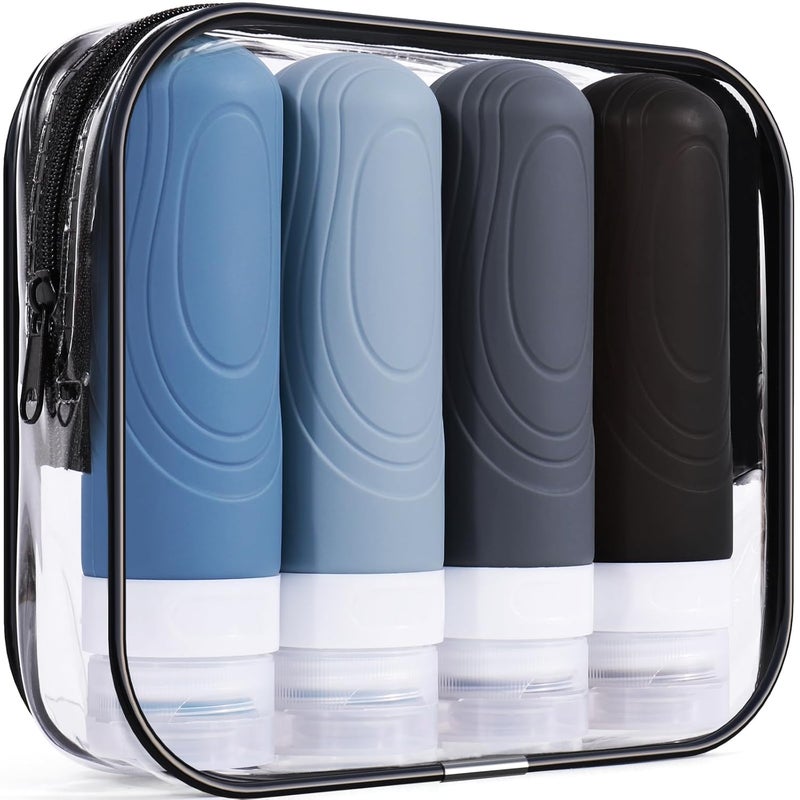 GLAMFIELDS Travel Bottles for Toiletries,TSA Approved 3oz size Leak Proof Silicone Containers for Shampoo, Conditioner,Easy to Squeeze and Portable, Essentials for Traveling (4 Pack) Black - Image 1